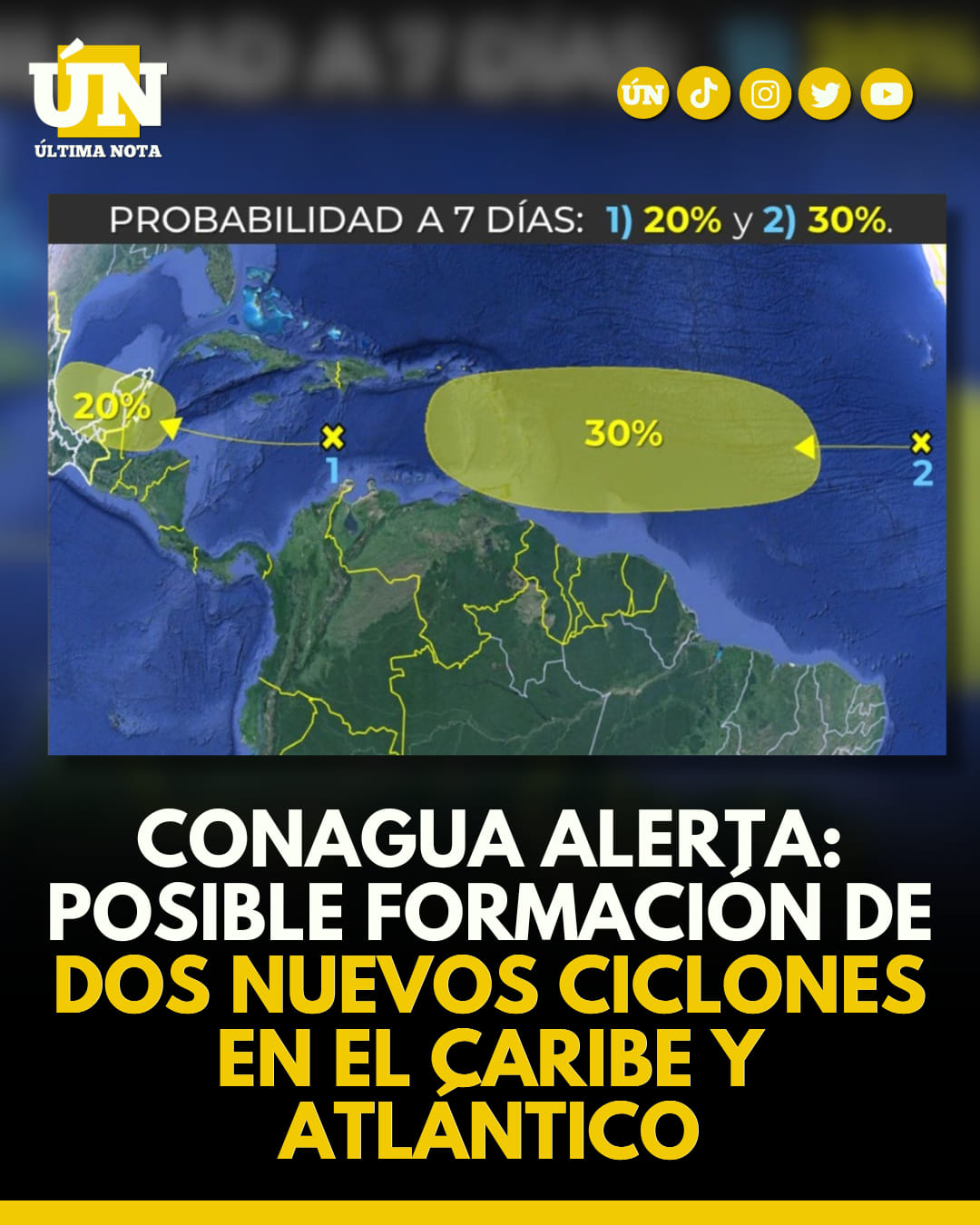 Conagua alerta Posible formación de dos nuevos ciclones en el Caribe y