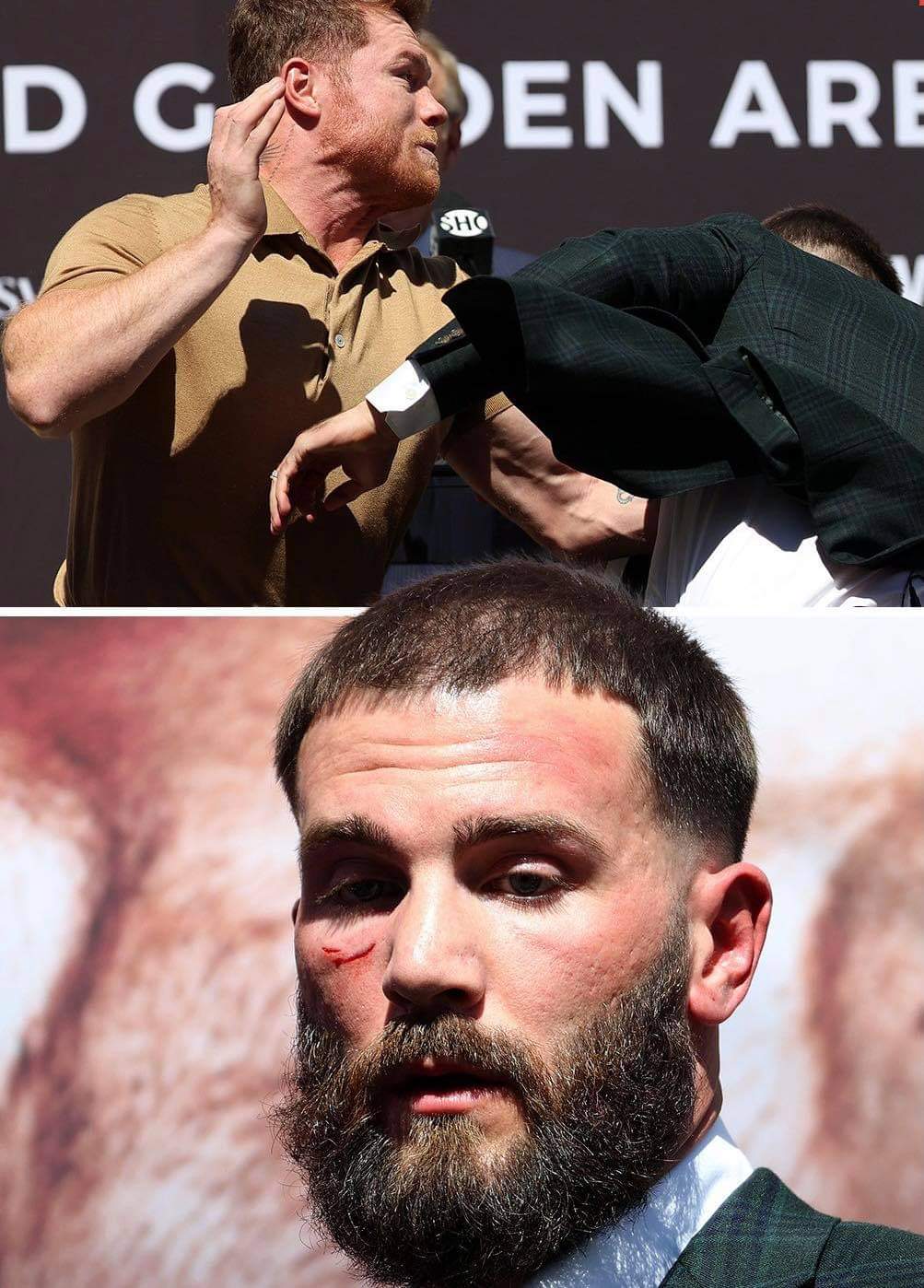 “CANELO” SE VA A LOS GOLPES EN PLENA PRESENTACIÓN DE SU PELEA