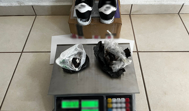 Guardia Nacional localiza aparente heroína oculta en las suelas de unos tenis que tenían como destino Minnesota, Estados Unidos