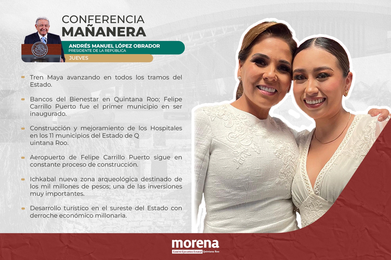 Celebra Morena respaldo de AMLO a Quintana Roo