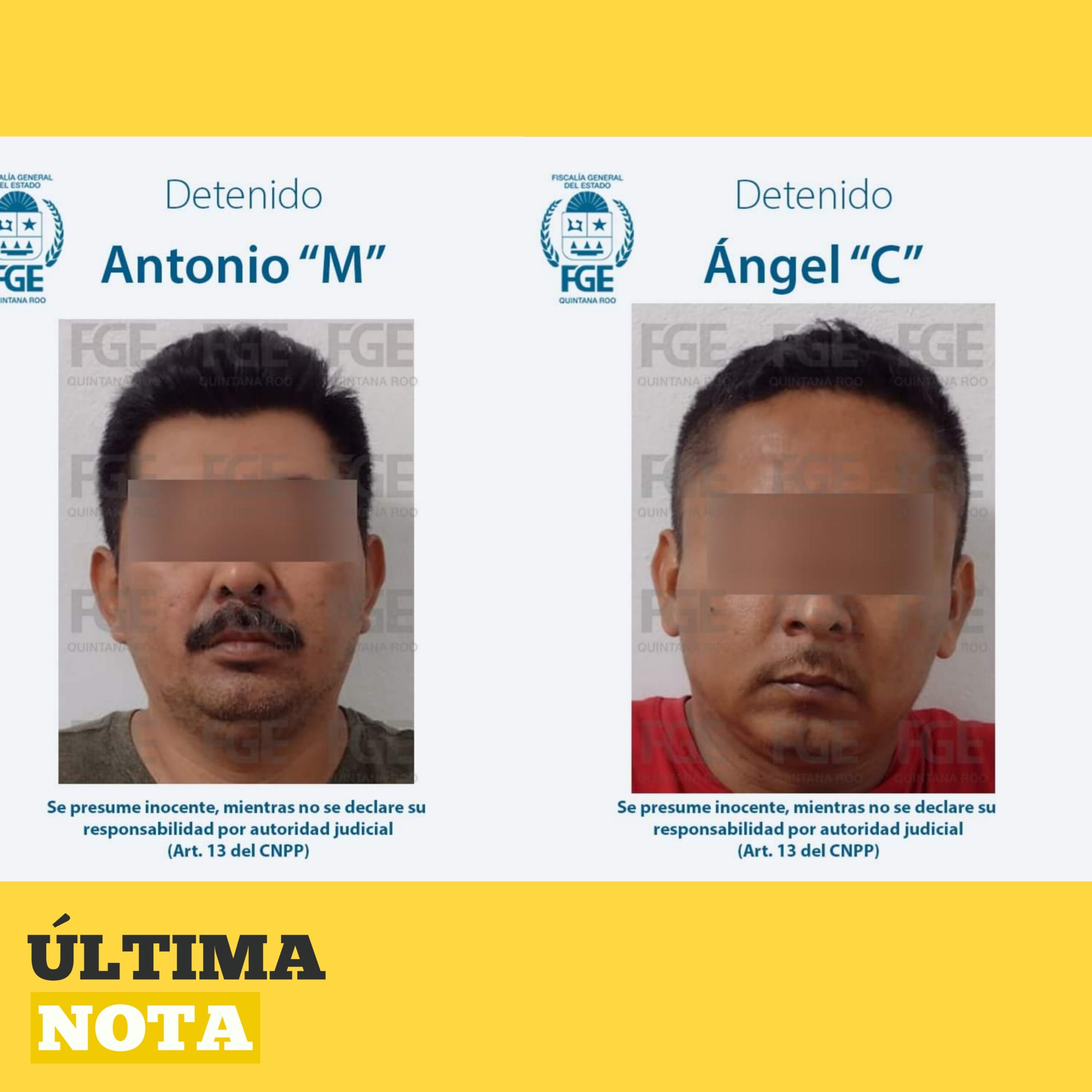 Aprehende FGE Quintana Roo a dos personas por su probable participación en el delito de homicidio calificado en Chetumal