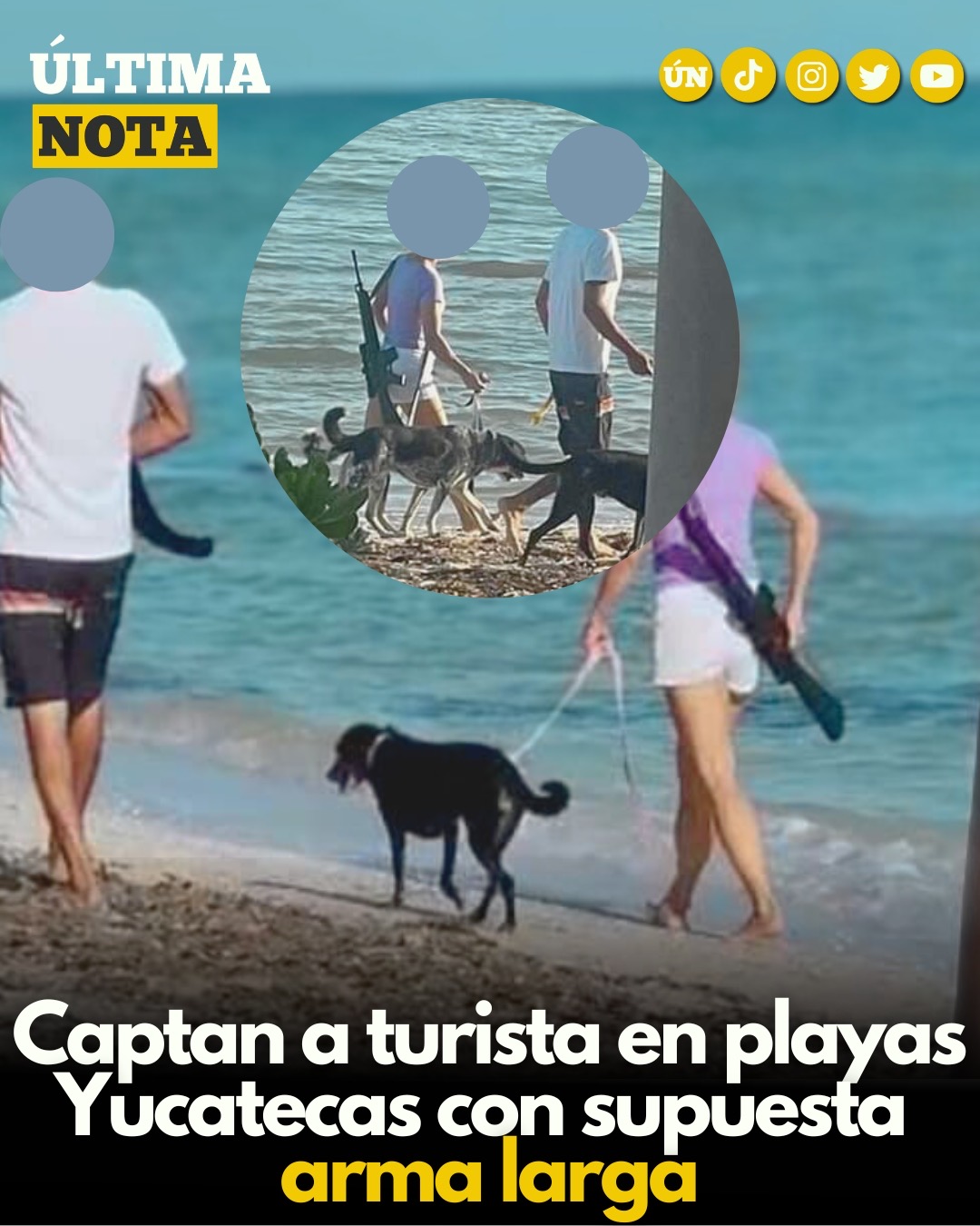 Extranjera es grabada con un rifle en la playa, SSP de Yucatán se lo decomisa