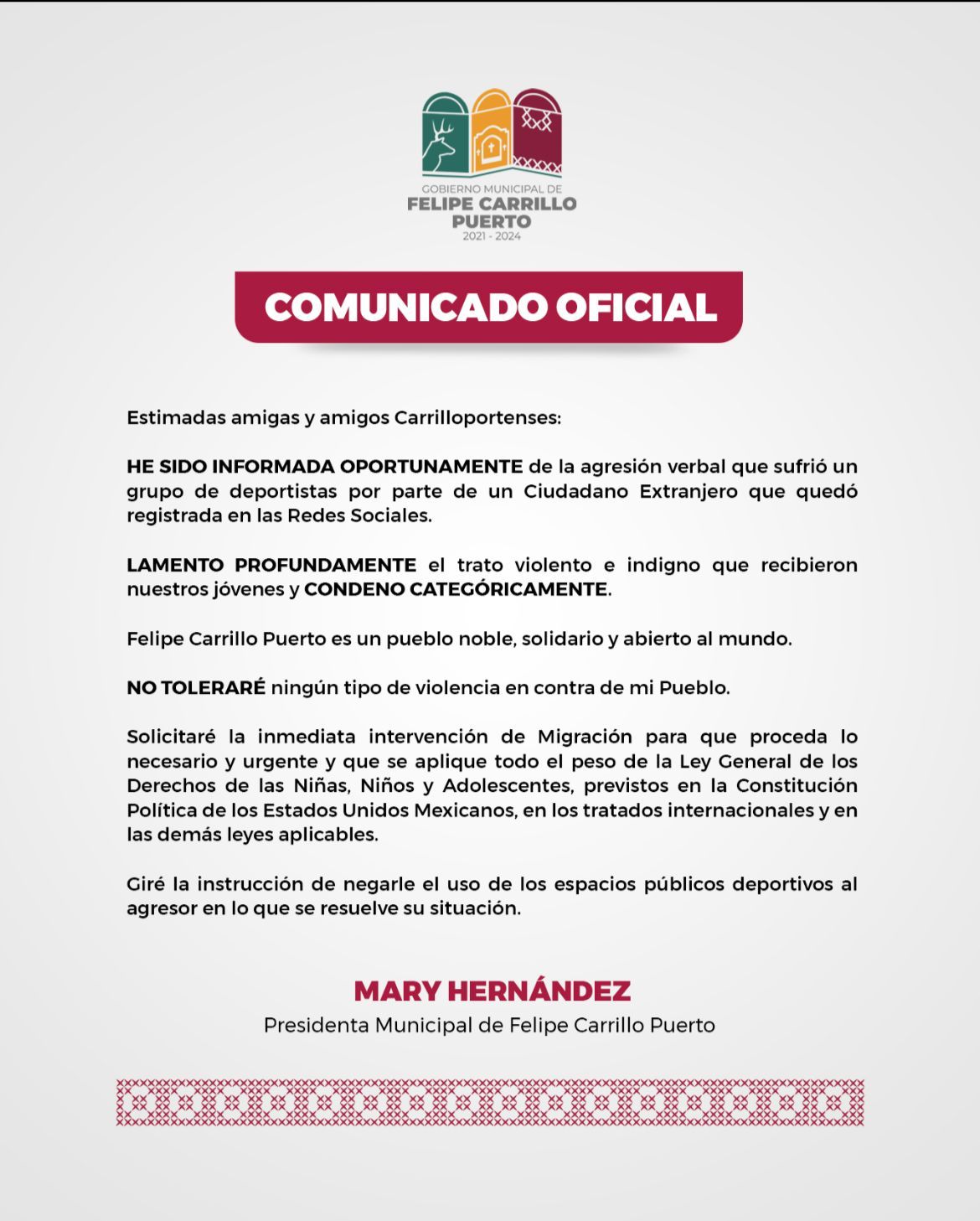 Alcaldesa municipal, solicitará la intervención inmediata de migración por tema de violencia de un extranjero a jóvenes de la Zona Maya