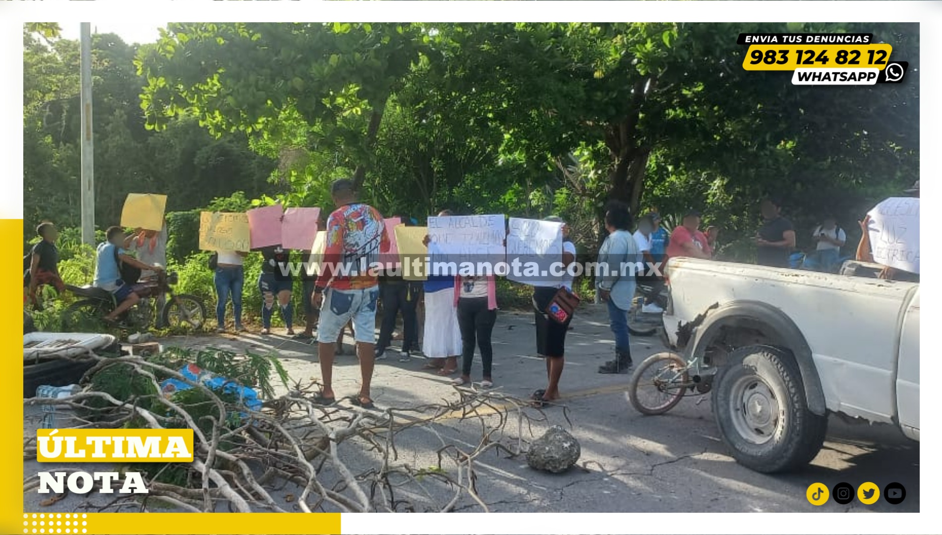 Bloquean carreta a Mahahual por fallas en la energía eléctrica