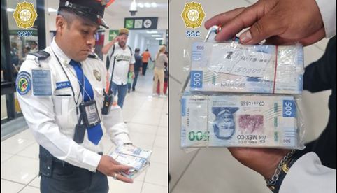 ¡Salió honesto! Policía devuelve 50 mil pesos que encontró en el AICM