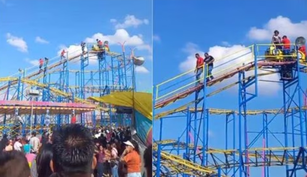 Quedan varados en montaña rusa tras falla mecánica en la Fenapo