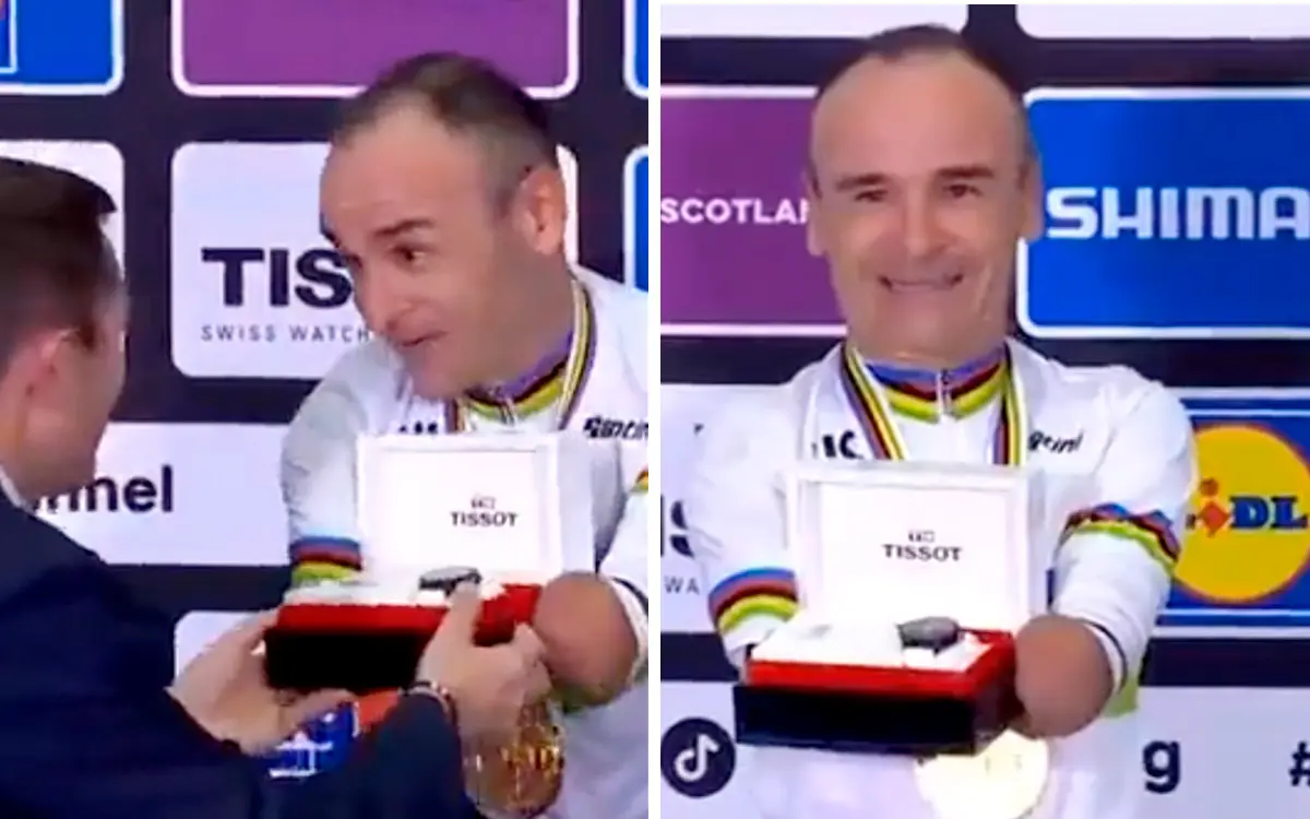 Videos | Reacción de ciclista paralímpico sin manos al recibir reloj pulsera como premio