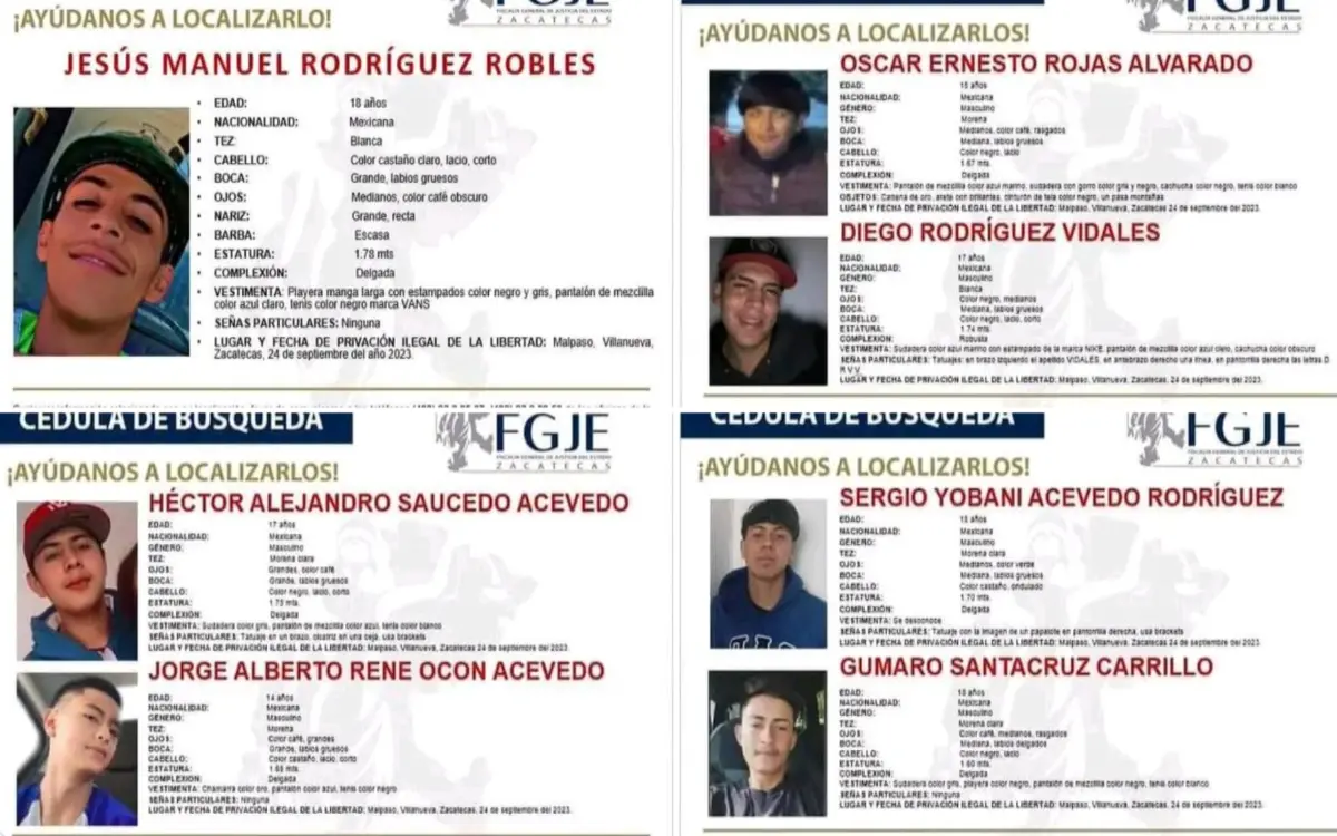 Localizan muertos a 6 de los 7 jóvenes desaparecidos en Zacatecas
