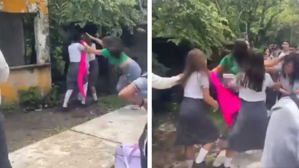 ¡Se armó la campal! Estudiantes del CBTIS 93 en Tabasco se pelean en la calle y mujer entra al pleito