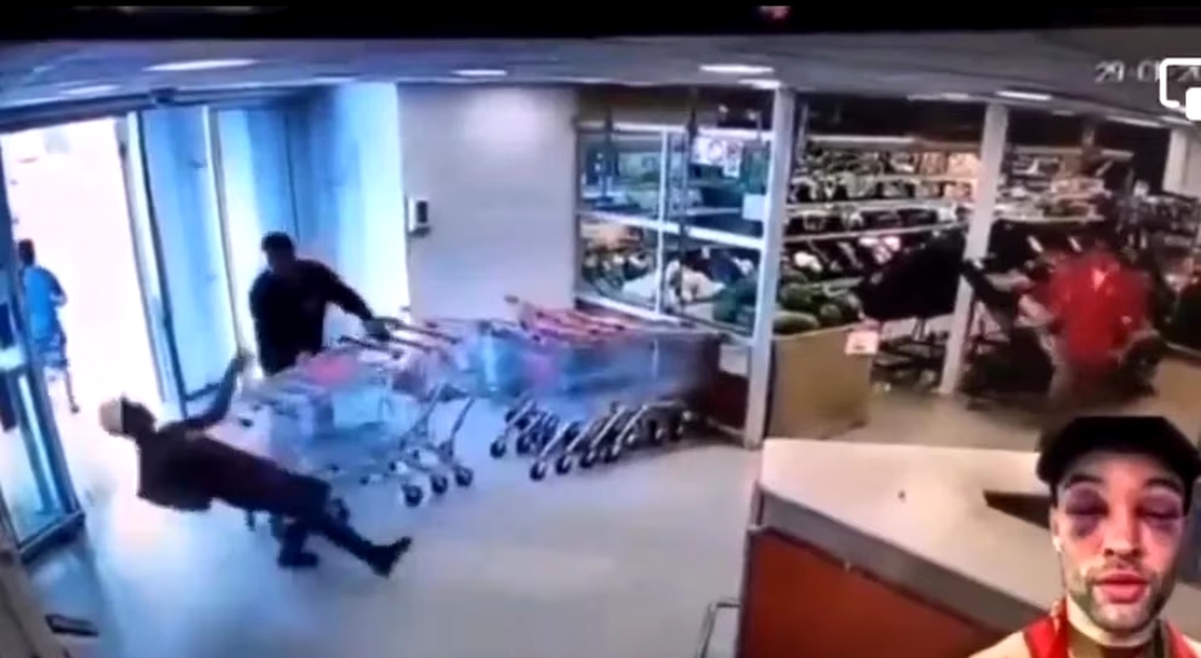 Quiso entrar a robar a un supermercado y un empleado lo detuvo arrojándole una gaseosa en la cabeza
