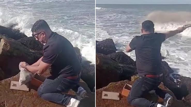 “¿Te entró en la cara?”: fueron a tirar las cenizas de su abuelo al mar pero el viento arruinó la despedida