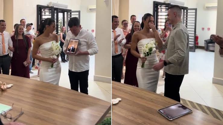 Un casamiento por videollamada se convirtió en un viral ante una visita inesperada