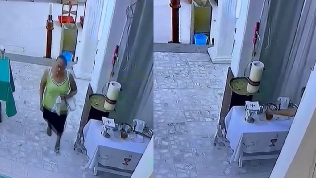 Mujer roba vino de consagrar en iglesia de Veracruz; ¿no tiene temor a Dios?