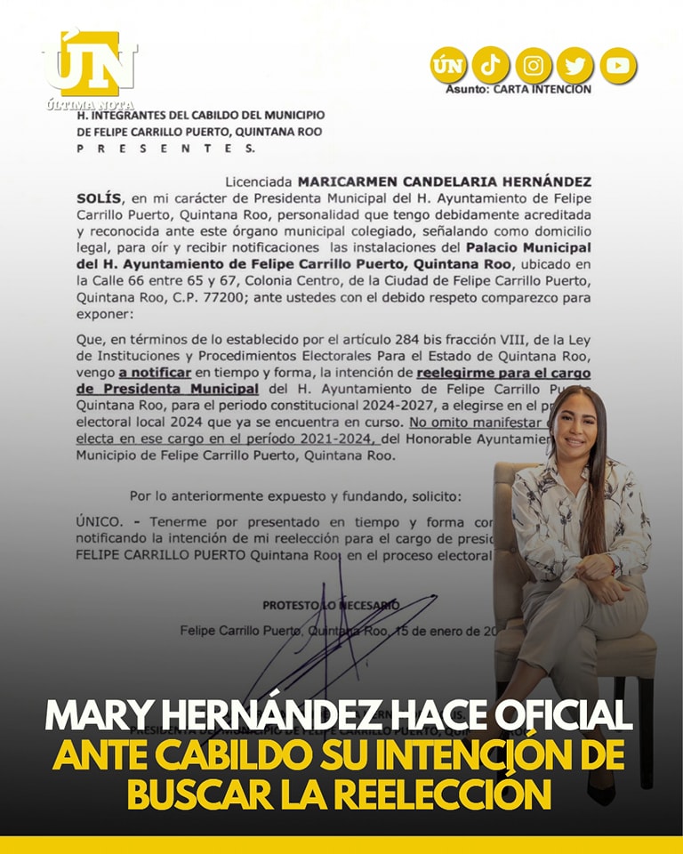 Ya es oficial la intención de Mary Hernández para buscar la reelección en Carrillo Puerto