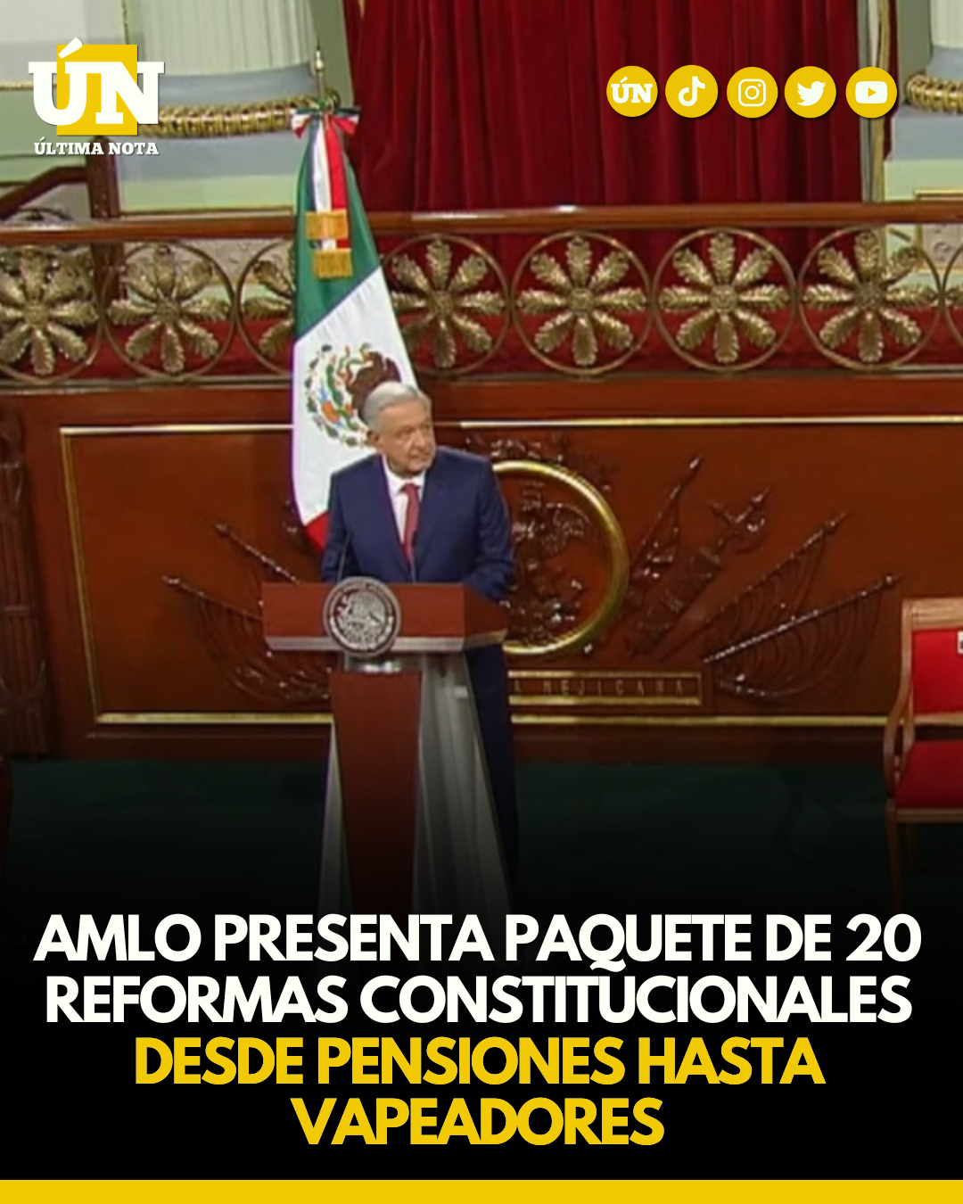 AMLO presenta paquete de 20 reformas constitucionales desde pensiones hasta vapeadores