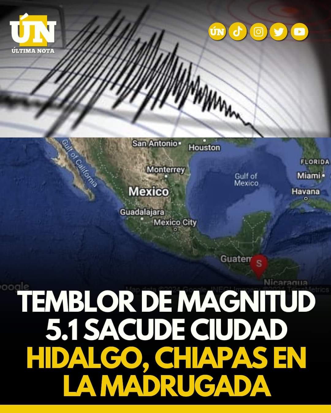 Temblor de magnitud 5.1 sacude Ciudad Hidalgo, Chiapas en la madrugada