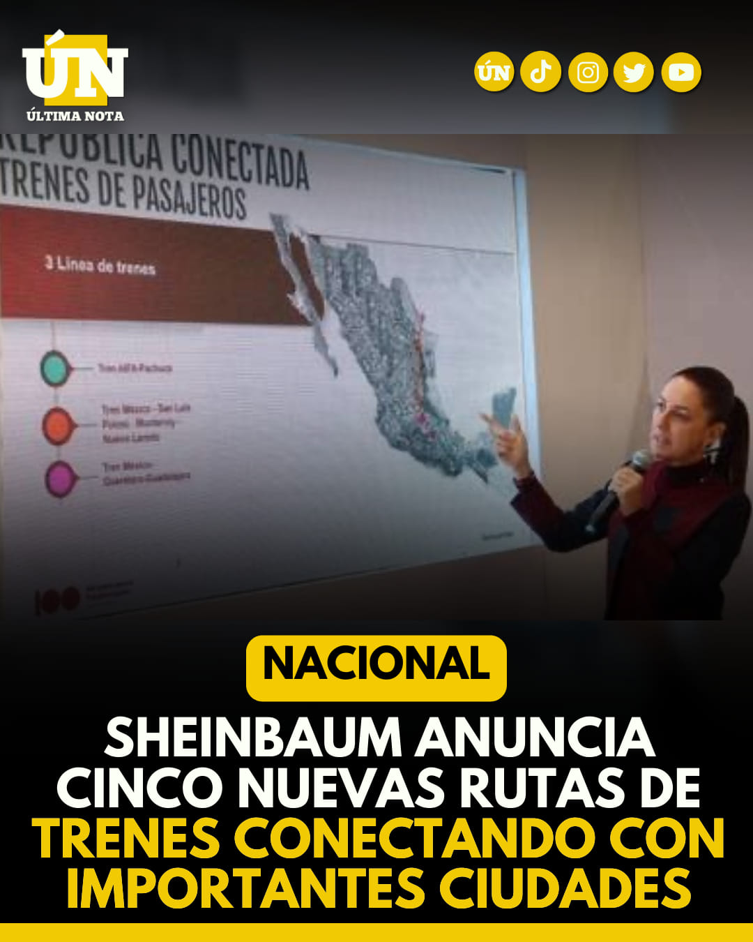 Sheinbaum anuncia cinco nuevas rutas de trenes conectando con importantes ciudades