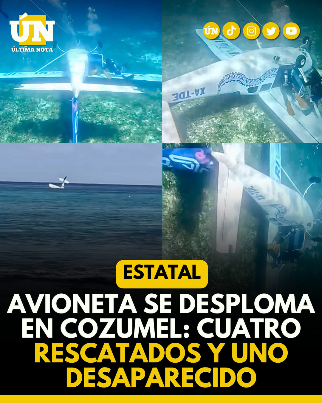 Avioneta se desploma en #Cozumel: cuatro rescatados y uno desaparecido