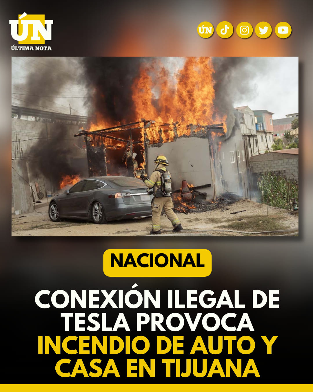 Conexión ilegal de tesla provoca incendio de auto y casa en #Tijuana