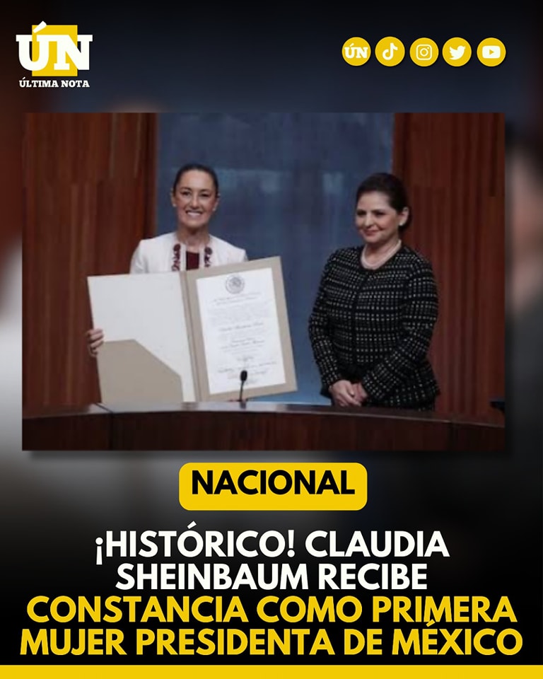 ¡Histórico! Claudia Sheinbaum recibe constancia como primera mujer presidenta de México
