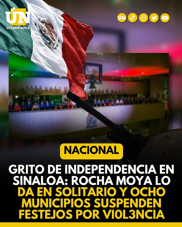 Grito de Independencia en Sinaloa: Rocha moya lo da en solitario y ocho municipios suspenden festejos por vi0lencia