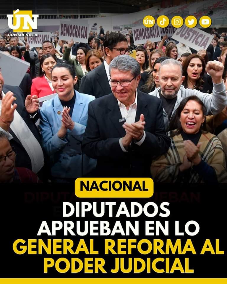 #ÚLTIMAHORA Tras más de 12 horas de discusión y en una sede alterna fuera de San Lázaro, la Cámara de Diputados aprobó en lo general la Reforma al Poder Judicial propuesta por el Presidente Andrés Manuel López Obrador.