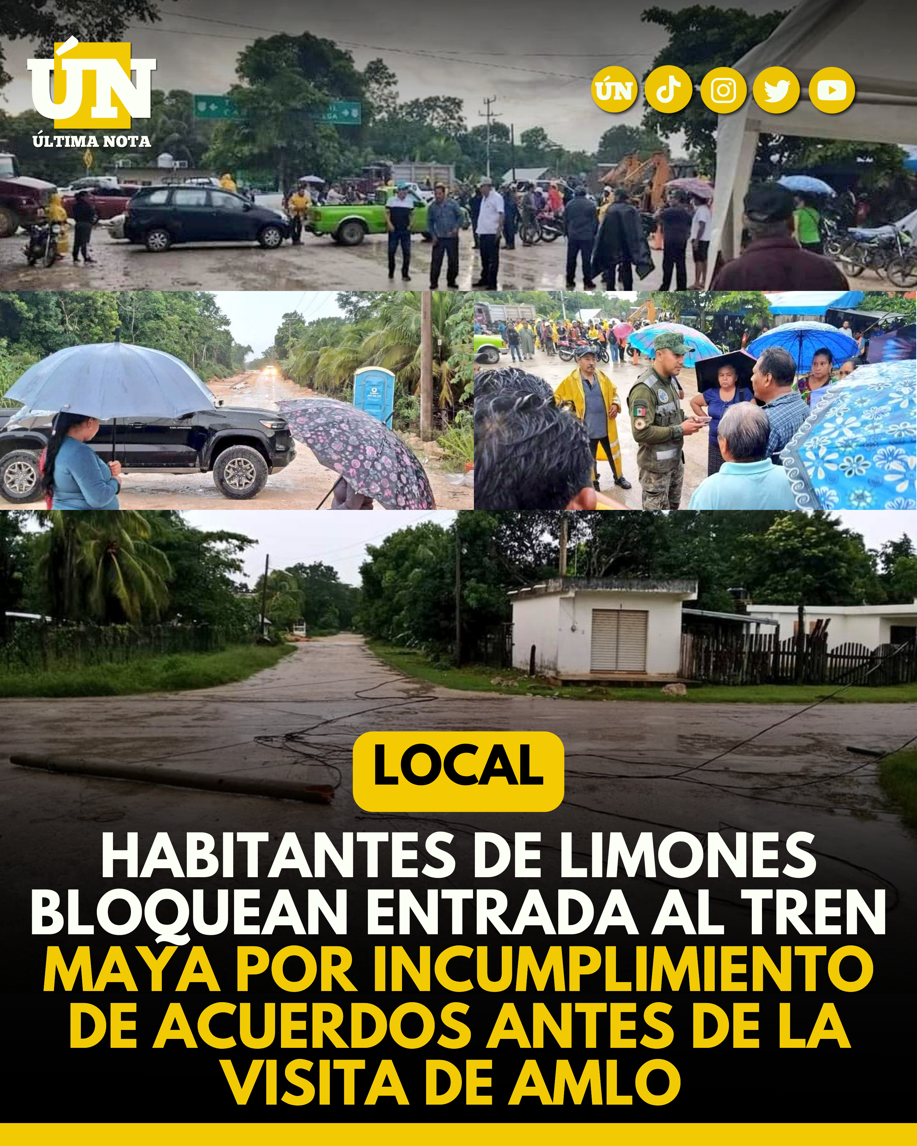 Habitantes de limones bloquean entrada al Tren Maya por incumplimiento de acuerdos antes de la visita de #AMLO #Local