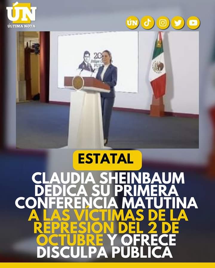 Claudia Sheinbaum dedica su primera conferencia matutina a las víctimas de la represión del 2 de octubre y ofrece disculpa pública