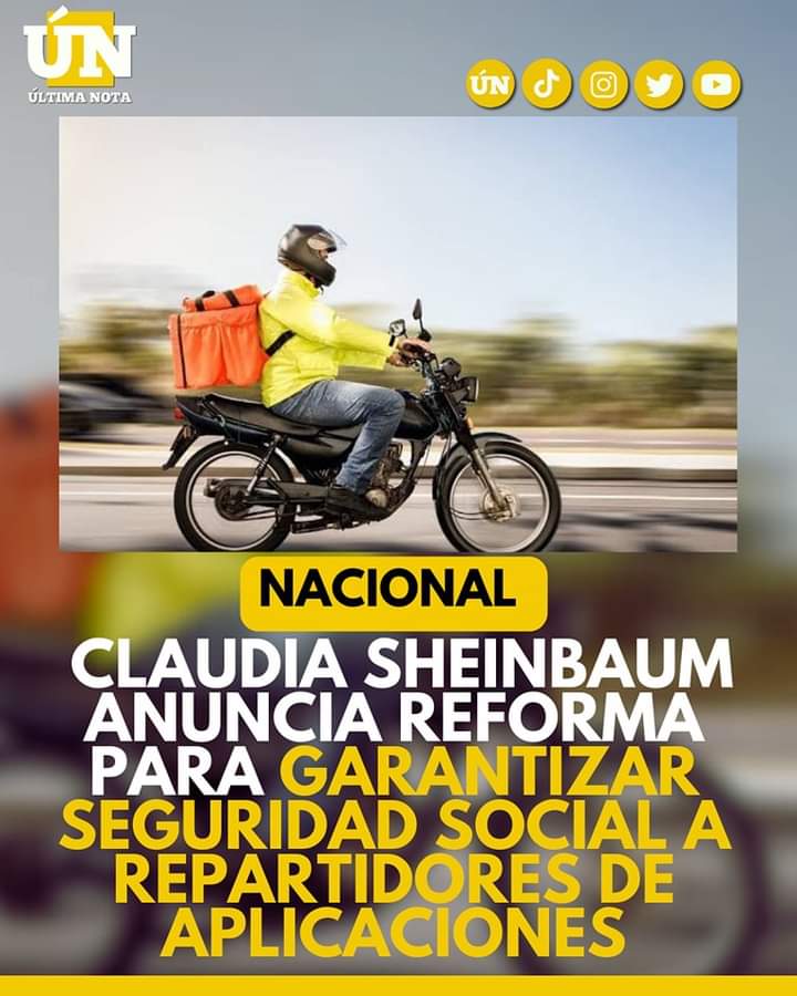 Claudia Sheinbaum anuncia reforma para garantizar Seguridad Social a repartidores de aplicaciones
