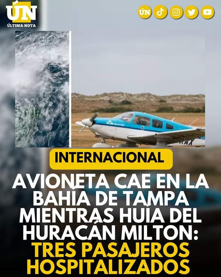 Avioneta cae en la bahía de Tampa mientras huía del huracán Milton: tres pasajeros hospitalizados