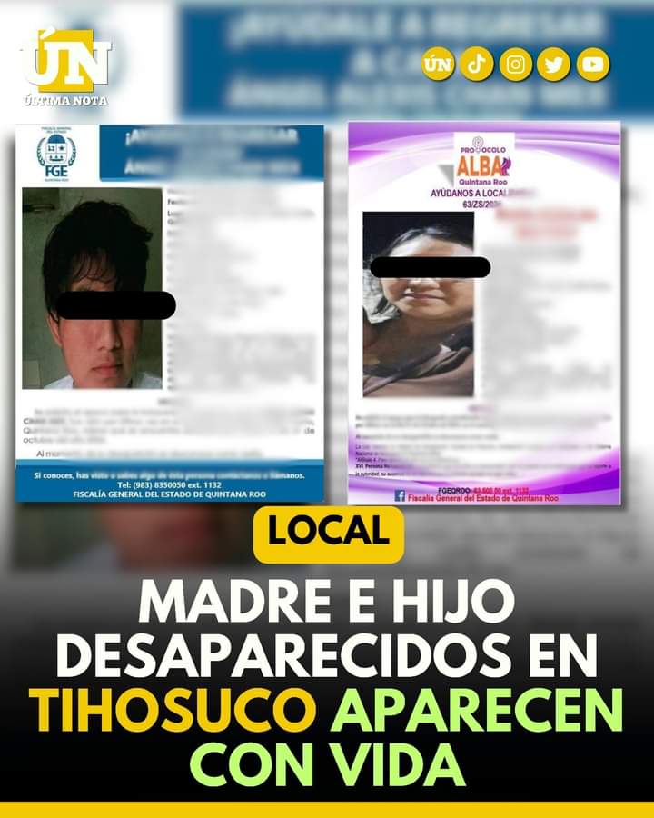 Madre e hijo desaparecidos en Tihosuco son encontrados con vida, llenando de alivio a la comunidad