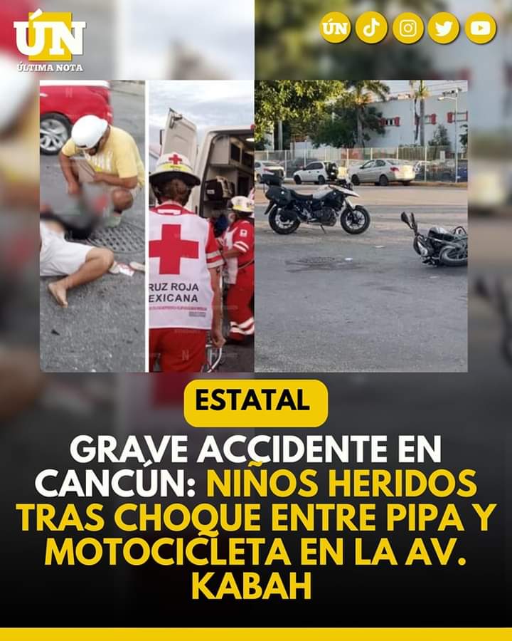 Gr4ve accidente en Cancún: Niños herid0s tras choque entre pipa y motocicleta en la Av. Kabah