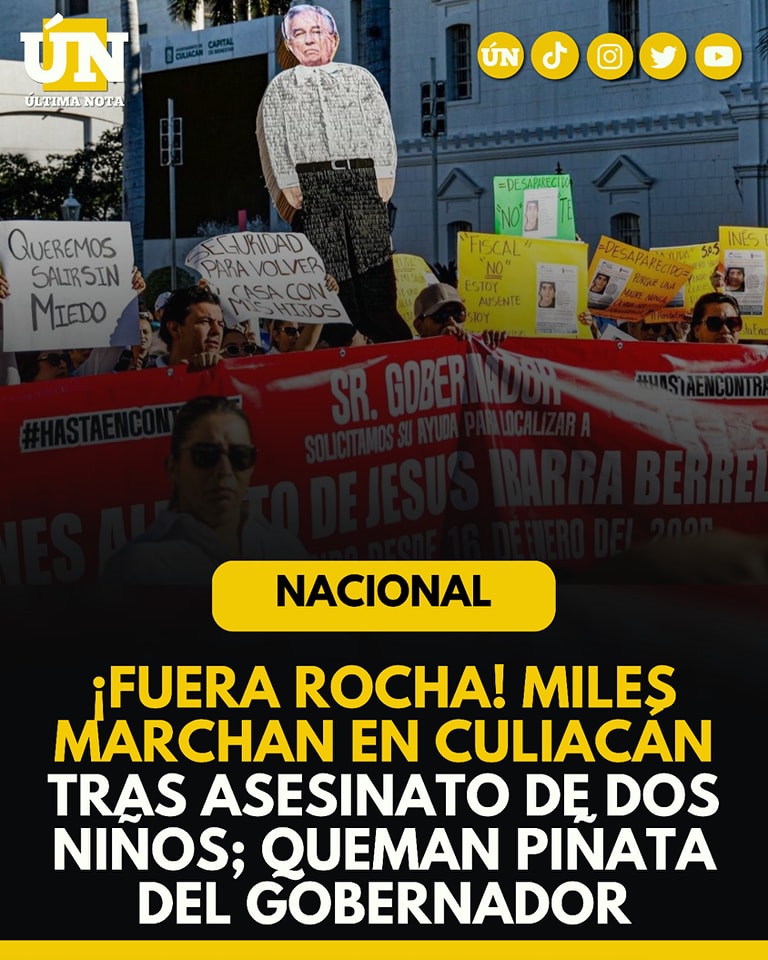 ¡Fuera Rocha! Miles marchan en Culiacán tras asesinato de dos niños; queman piñata del gobernador