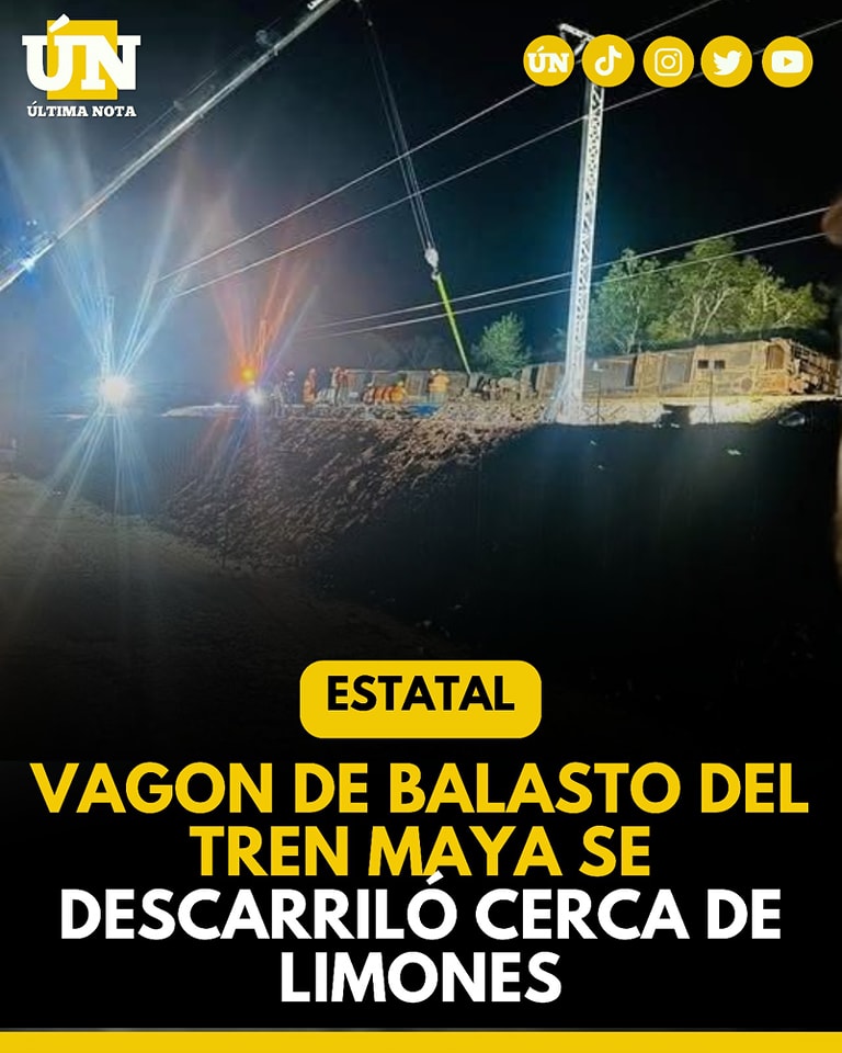 Tren de carga de los trabajos del Tren Maya se descarrila cerca de Limones; un lesionado