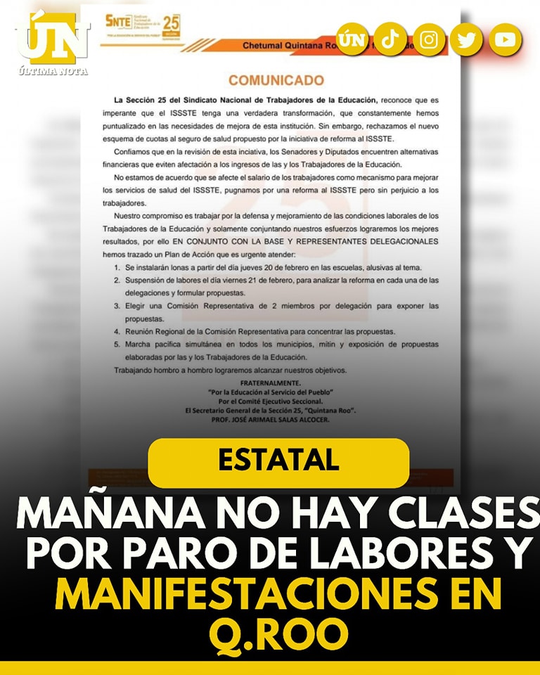 Paro Estatal en Quintana Roo: Hoy No Habrá Clases por Protesta del SNTE 25