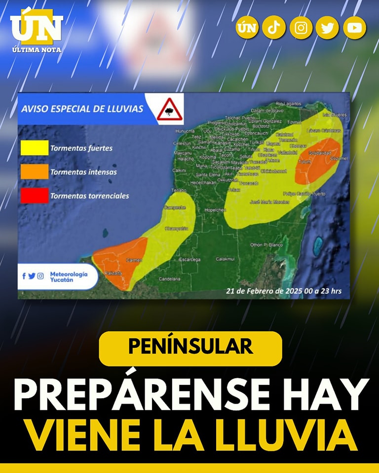 AVISO ESPECIAL: FUERTES TORMENTAS EN LA PENÍNSULA DE YUCATÁN