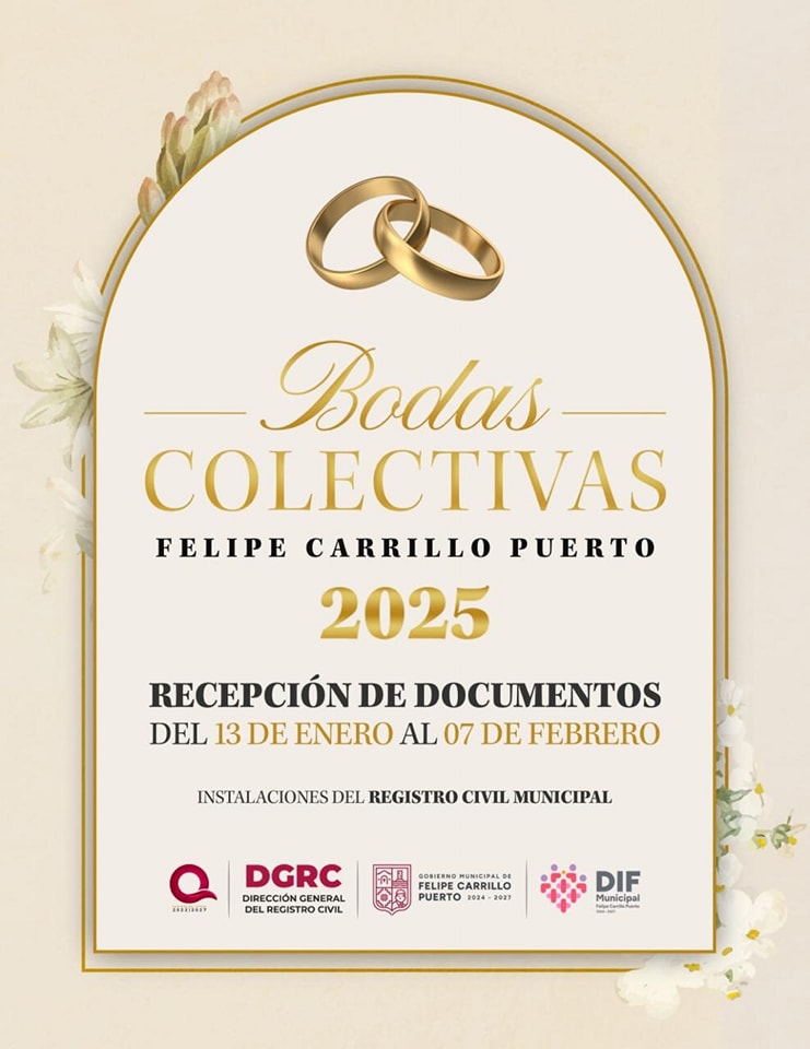 Bodas colectivas en Felipe Carrillo Puerto: 27 parejas inscritas hasta el momento