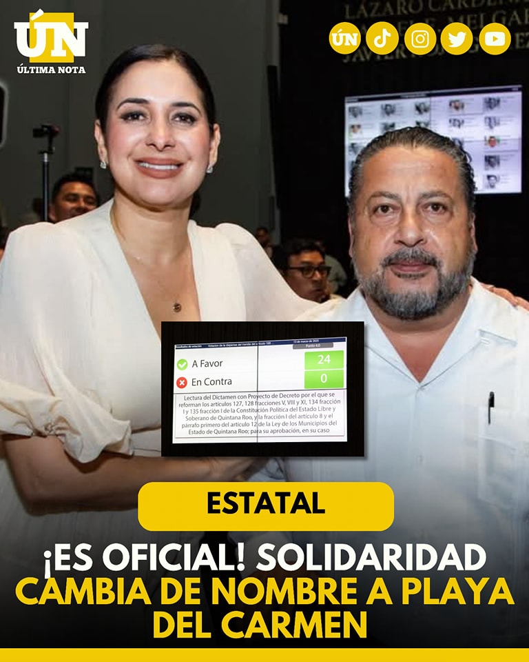 ¡Es oficial! Solidaridad cambia de nombre a Playa del Carmen