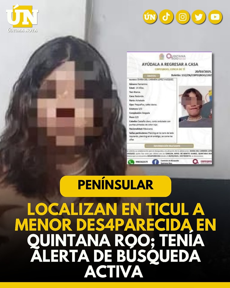 Localizan en Ticul a menor desap4recida en Quintana Roo; tenía alerta de búsqueda activa