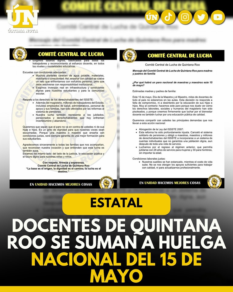 Docentes de Quintana Roo se suman a huelga nacional del 15 de mayo