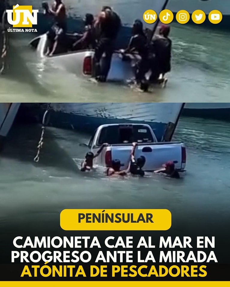Camioneta cae al mar en Progreso ante la mirada atónita de pescadores