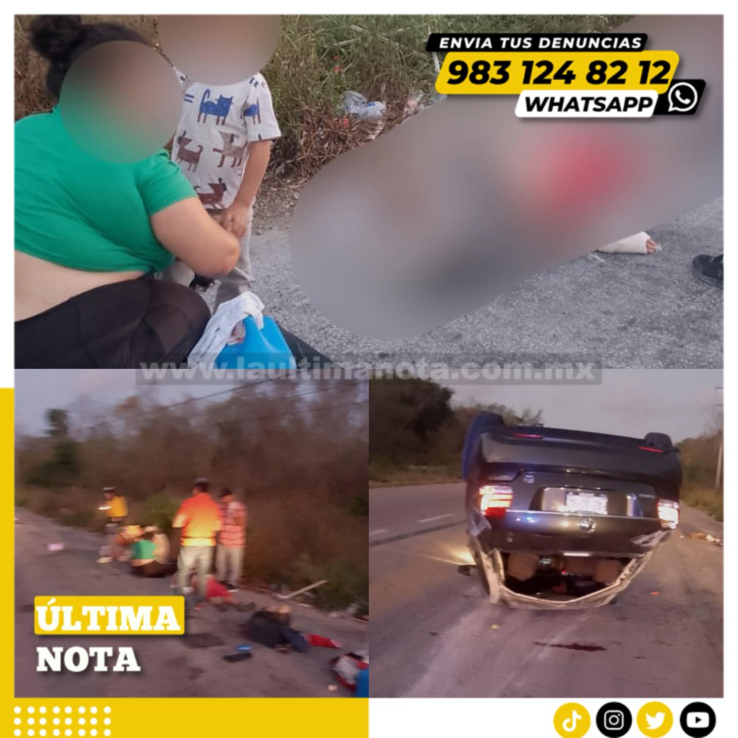 Choca camellón central y vuelca