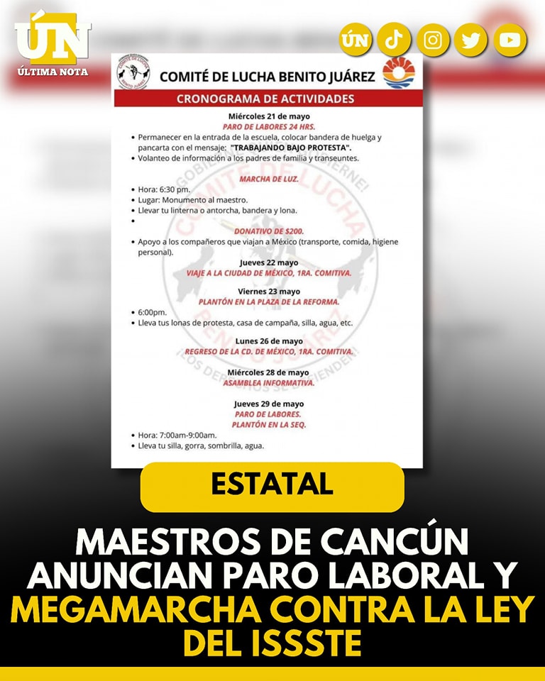 Maestros de Cancún anuncian paro laboral y megamarcha contra la Ley del ISSSTE