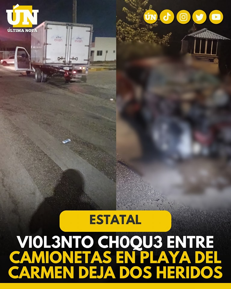 Vi0l3nto ch0qu3 entre camionetas en Playa del Carmen deja dos h3rid0s