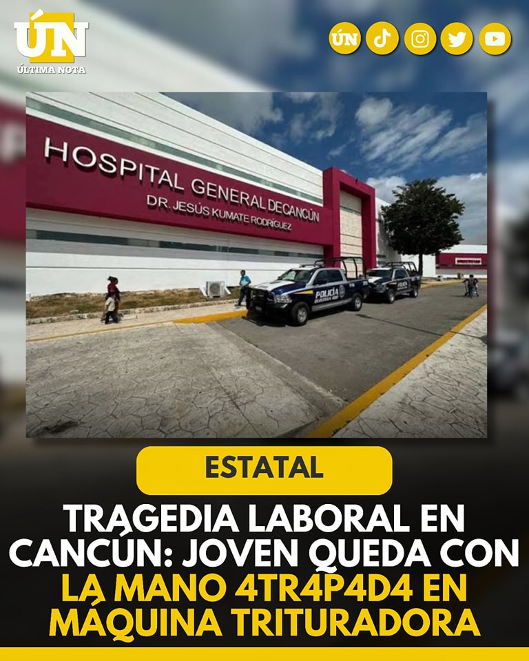 Tragedia en Cancún: joven de 19 años queda con la mano 4tr4p4d4 en tr1tur4dor4 de carne