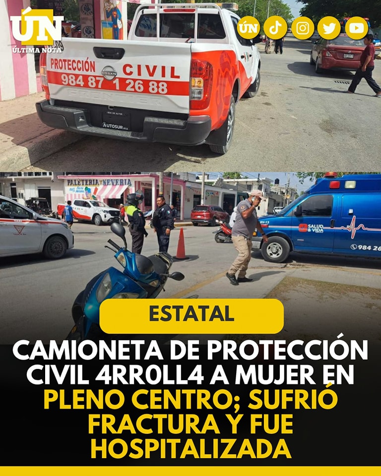 Camioneta de Protección Civil 4rr0ll4 a mujer en pleno centro; sufrió fractura y fue hospitalizada