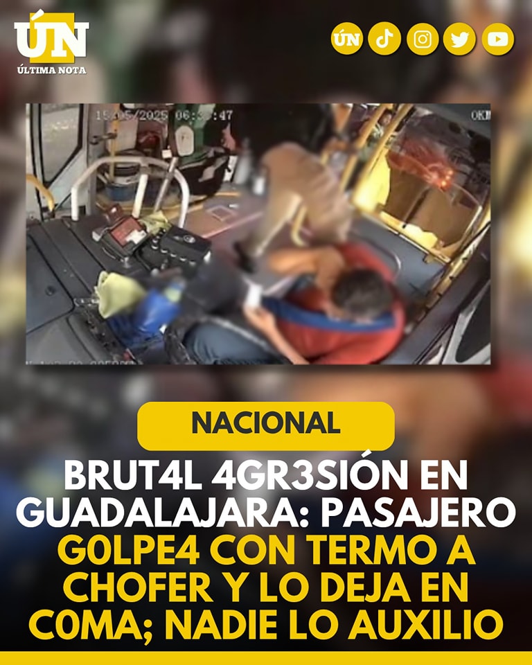 Brut4l agr3si0n en Guadalajara: pasajero g0lp3a con termo a chofer y lo deja en c0m4; nadie lo auxilio