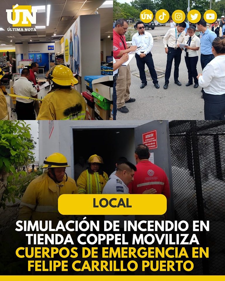Simulacro de incendio en tienda Coppel moviliza cuerpos de emergencia en Felipe Carrillo Puerto
