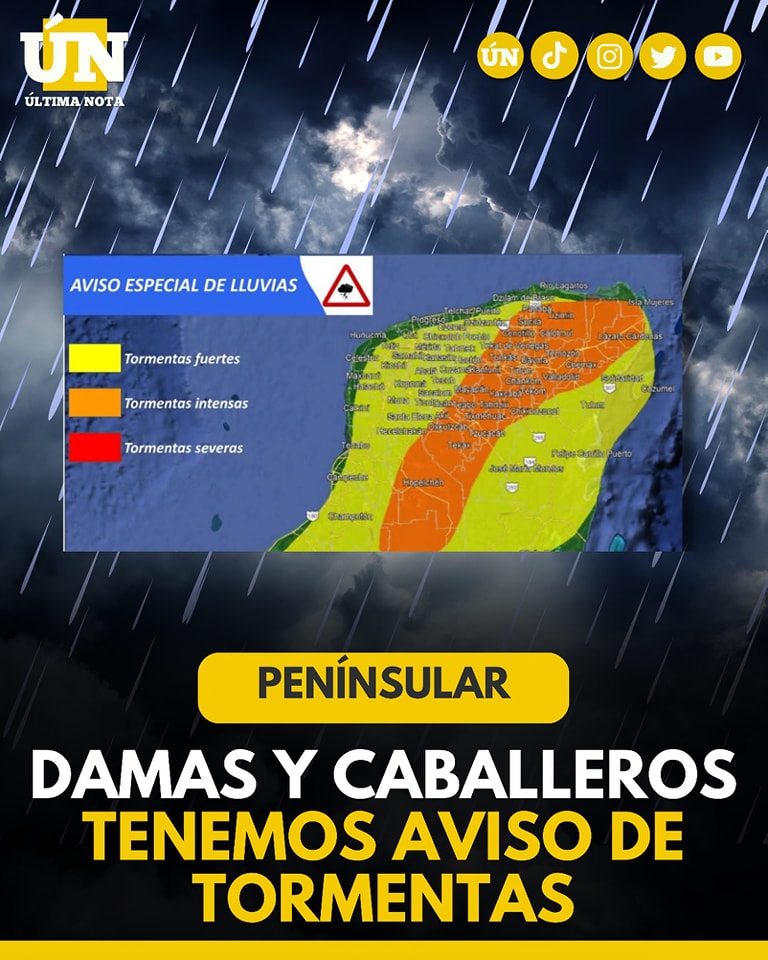 Se esperan tormentas intensas este martes en la Península de Yucatán: emiten aviso especial