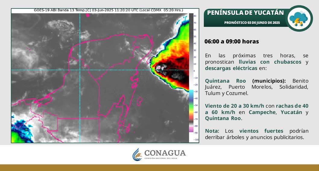 Alerta por fuertes lluvias y vientos en zona norte de Quintana Roo